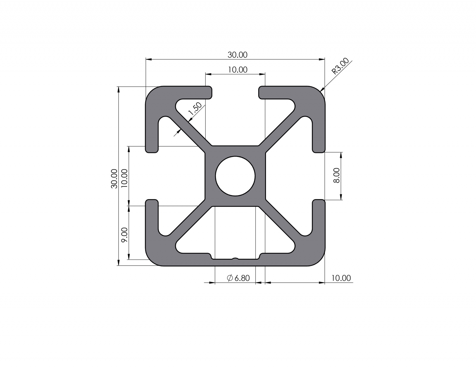 Aluminum profile 30x30 groove 1N 8 I-type